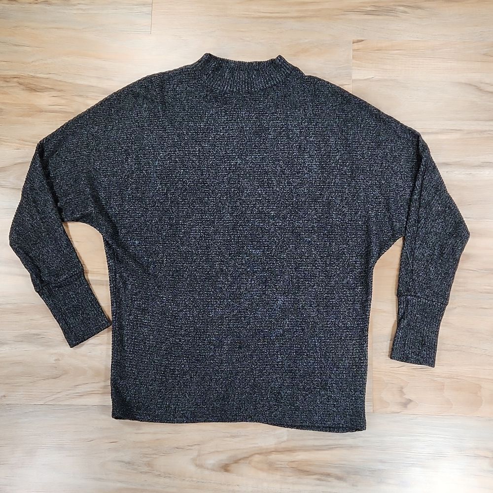 🔹️Matty M Charcoal Ribbed Mock Neck 3/4 Batwing Sleeve Top 1X